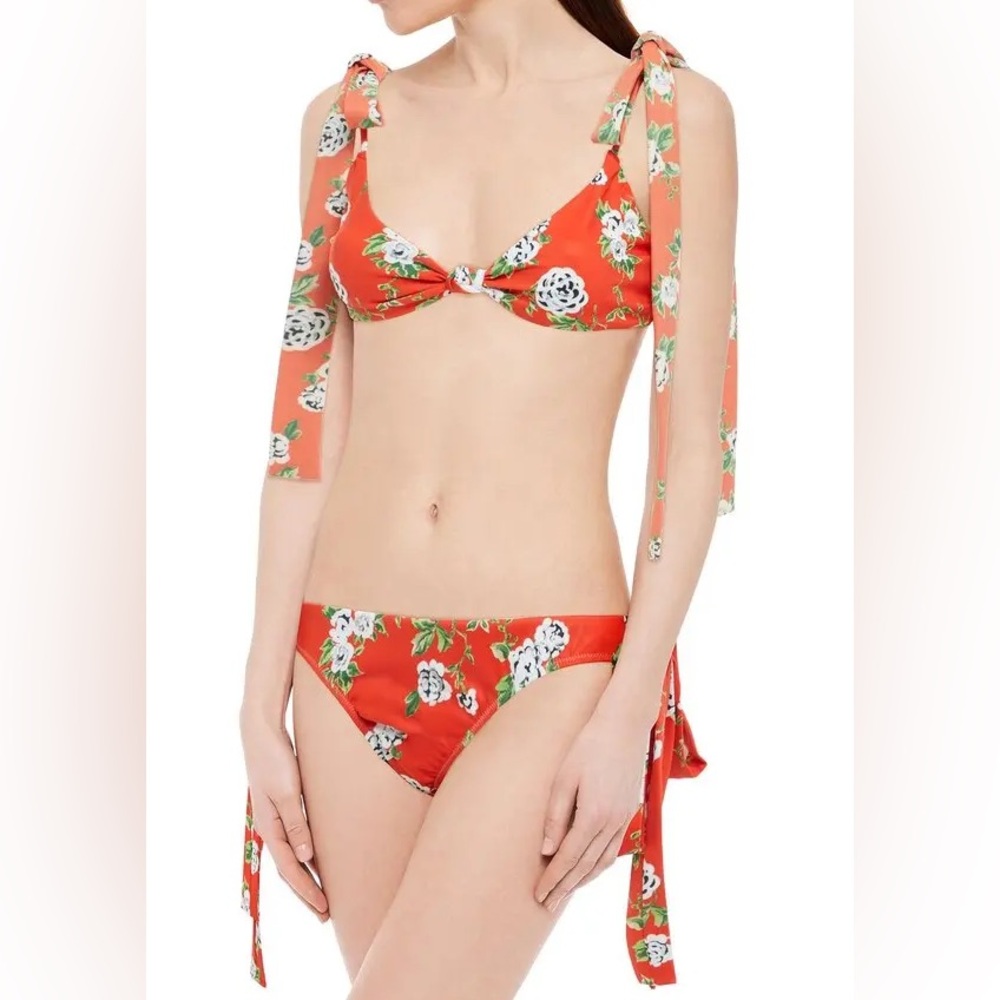 CAROLINE CONSTAS Clem Floral-print Low-rise Bikini Briefs In Coral Medium NWT